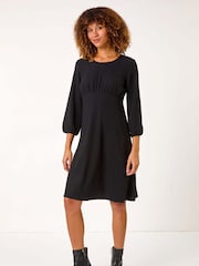 Roman Black Textured Empire Waist Short Dress - Image 2 of 5