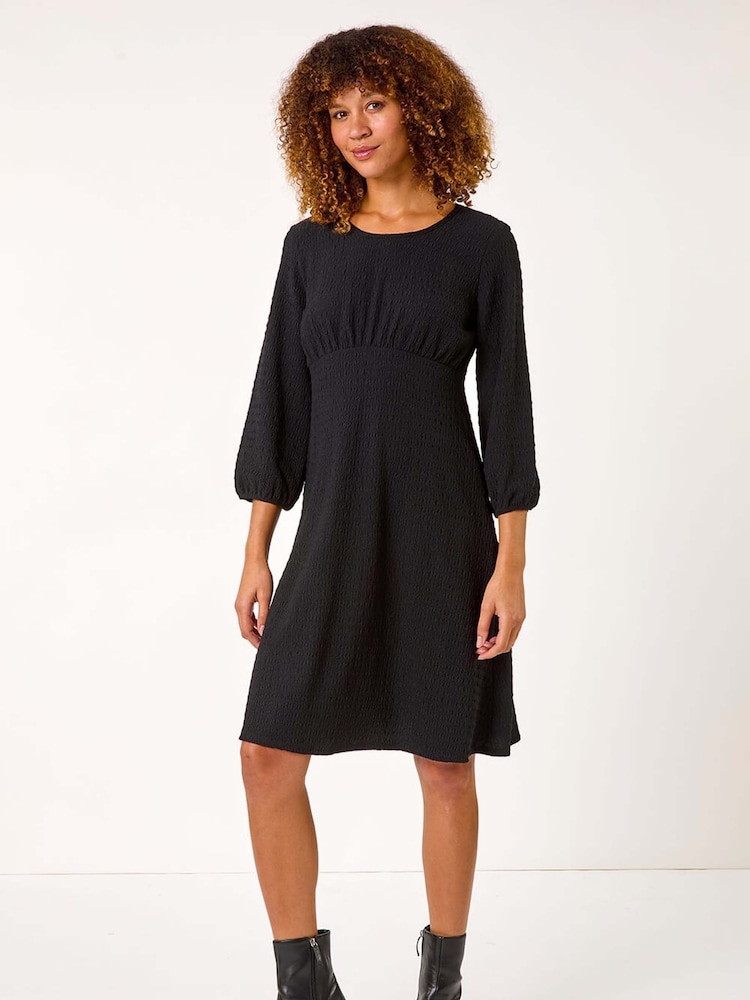 Roman Black Textured Empire Waist Short Dress - Image 2 of 5