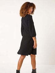 Roman Black Textured Empire Waist Short Dress - Image 3 of 5