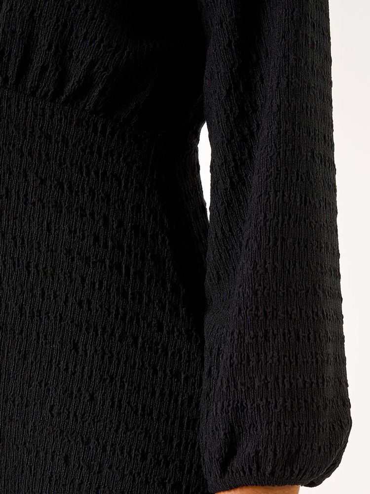 Roman Black Textured Empire Waist Short Dress - Image 5 of 5