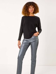 Roman Black Shimmer Sleeve Embellish Knit Jumper - Image 1 of 5