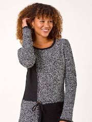 Roman Black Textured Button Detail Knit Jumper - Image 1 of 5