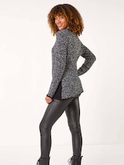 Roman Black Textured Button Detail Knit Jumper - Image 3 of 5
