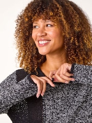 Roman Black Textured Button Detail Knit Jumper - Image 4 of 5
