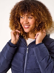 Roman Blue Faux Fur Hooded Quilt Coat - Image 4 of 5