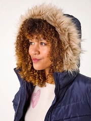 Roman Blue Faux Fur Hooded Quilt Coat - Image 5 of 5