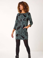 Roman Green Abstract Print Pocket Detail Tunic Dress - Image 1 of 5