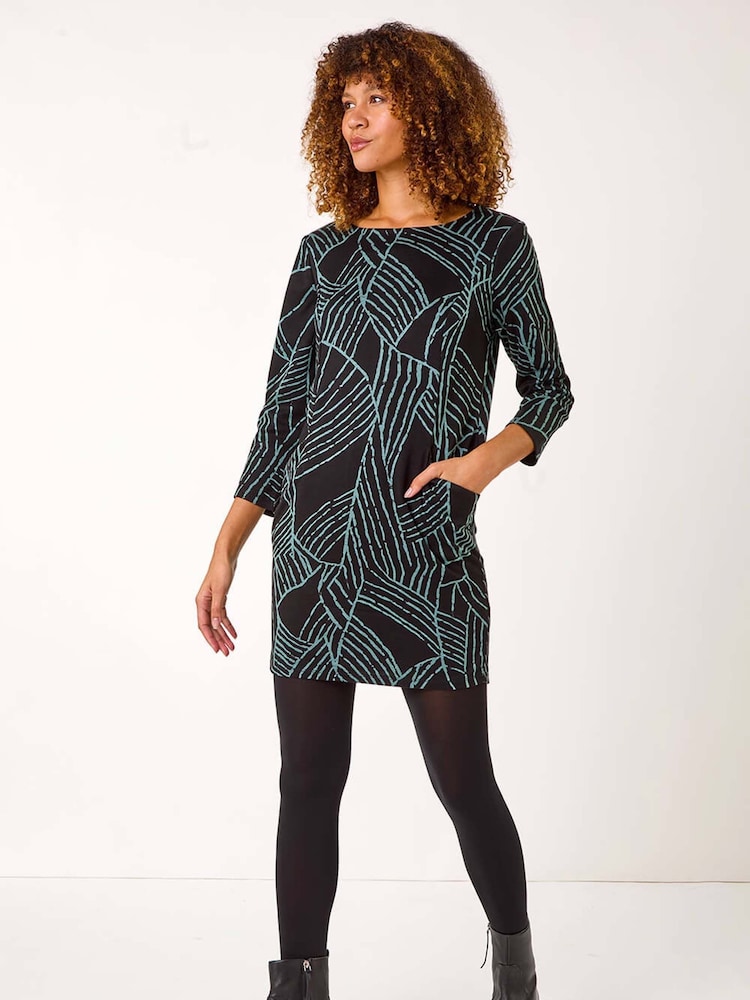 Verde - Roman Abstract Print Pocket Detail Tunic Dress - Imagen 1 de 5 Verde - Roman Abstract Print Pocket Detail Tunic Dress - Imagen 1 de 5