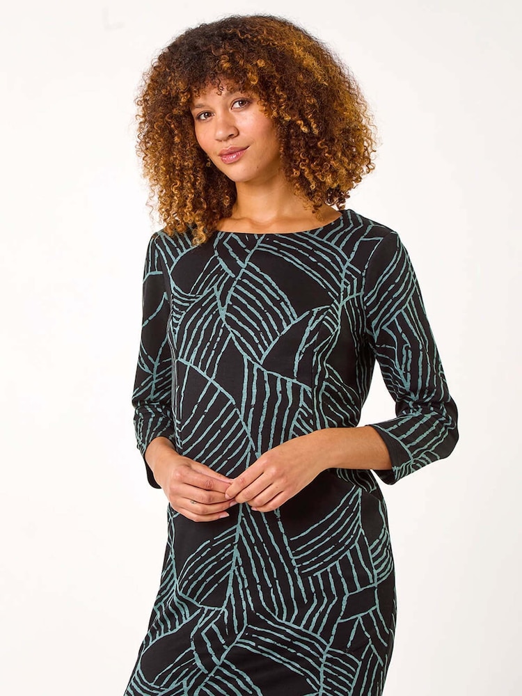 Roman Green Abstract Print Pocket Detail Tunic Dress - Image 2 of 5