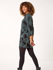 Roman Green Abstract Print Pocket Detail Tunic Dress - Image 3 of 5