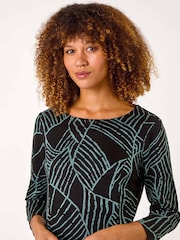 Roman Green Abstract Print Pocket Detail Tunic Dress - Image 4 of 5