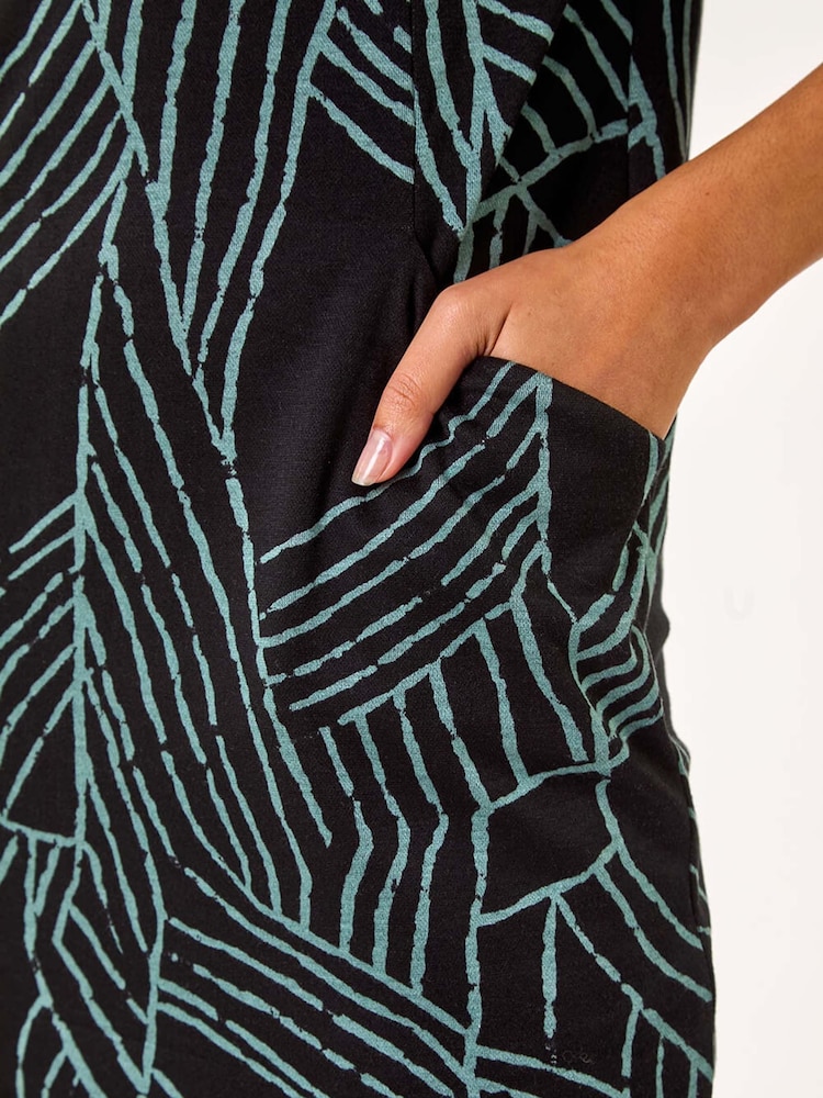 Roman Green Abstract Print Pocket Detail Tunic Dress - Image 5 of 5