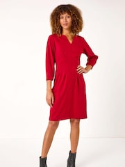 Vermelho - Roman com decote chanfrado Ponte Midi Dress - Imagem 1 de 5