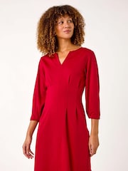 Vermelho - Roman com decote chanfrado Ponte Midi Dress - Imagem 2 de 5