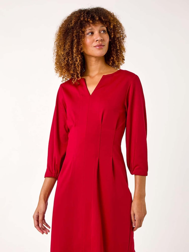 Vermelho - Roman com decote chanfrado Ponte Midi Dress - Imagem 2 de 5