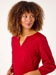 Vermelho - Roman com decote chanfrado Ponte Midi Dress - Imagem 4 de 5