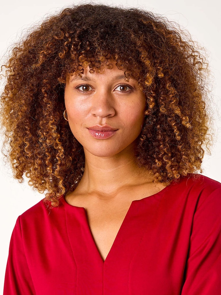 Roman Red Ponte Notch Neck Midi Dress - Image 5 of 5 Roman Red Ponte Notch Neck Midi Dress - Image 5 of 5