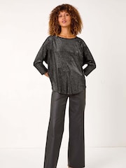 Roman Metallic Foil Spot Print Velvet Top - Image 2 of 5