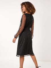 Roman Black Embellished V-Neck Wrap Dress - Image 3 of 5