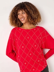 Roman Red Aryglle Embellished Knit Jumper - Image 1 of 5