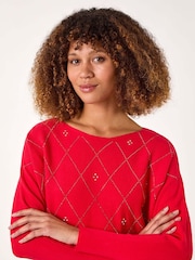 Roman Red Aryglle Embellished Knit Jumper - Image 4 of 5