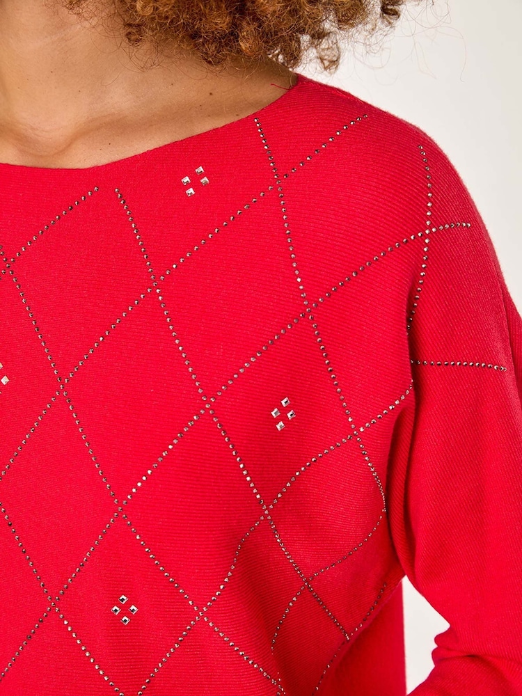Roman Red Aryglle Embellished Knit Jumper - Image 5 of 5 Roman Red Aryglle Embellished Knit Jumper - Image 5 of 5