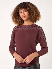 Roman Red Curve Contrast Embellished Knit Jumper - Image 1 of 5