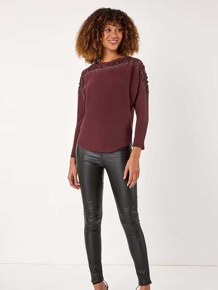 Roman Red Curve Contrast Embellished Knit Jumper - Image 2 of 5