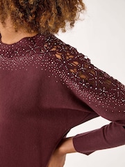 Roman Red Curve Contrast Embellished Knit Jumper - Image 5 of 5