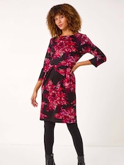 Roman Red Floral Pleated Shift Dress - Image 1 of 5