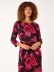 Roman Red Floral Pleated Shift Dress - Image 2 of 5