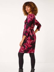 Roman Red Floral Pleated Shift Dress - Image 3 of 5