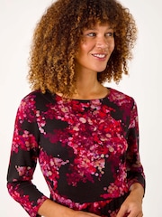 Roman Red Floral Pleated Shift Dress - Image 4 of 5