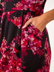 Roman Red Floral Pleated Shift Dress - Image 5 of 5