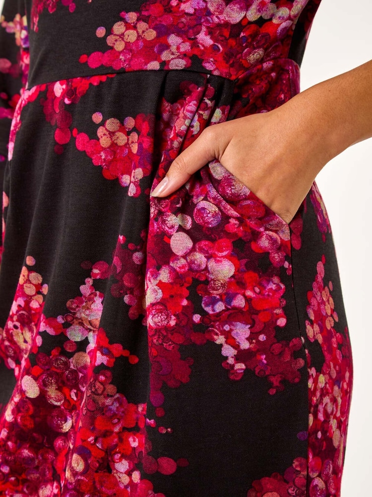 Roman Red Floral Pleated Shift Dress - Image 5 of 5