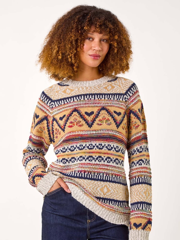 Roman Brown Jacquard Print Knit Jumper - Image 1 of 5