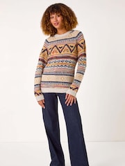 Roman Brown Jacquard Print Knit Jumper - Image 2 of 5