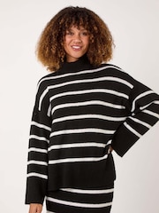 Roman Black Stripe High Neck Knit Jumper - Image 1 of 5