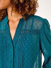 Roman Blue Dobby Lace Front Pleated Blouse - Image 5 of 5