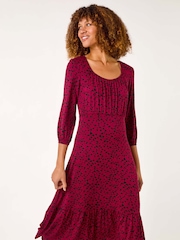 Roman Red Heart Print Frill Detail Midi Dress - Image 1 of 5