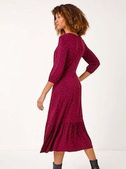 Roman Red Heart Print Frill Detail Midi Dress - Image 3 of 5