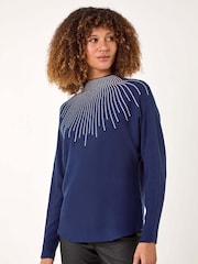 Roman Blue Moonburst Embellished Detail Jumper - Image 1 of 5