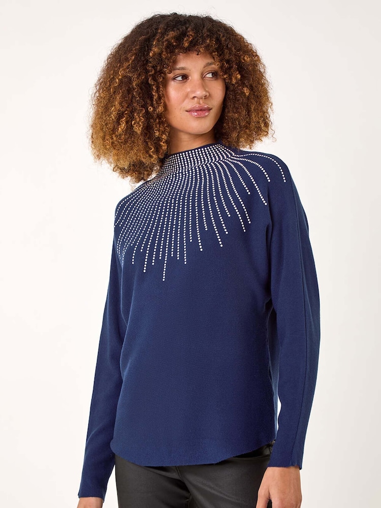 Roman Blue Moonburst Embellished Detail Jumper - Image 1 of 5 Roman Blue Moonburst Embellished Detail Jumper - Image 1 of 5