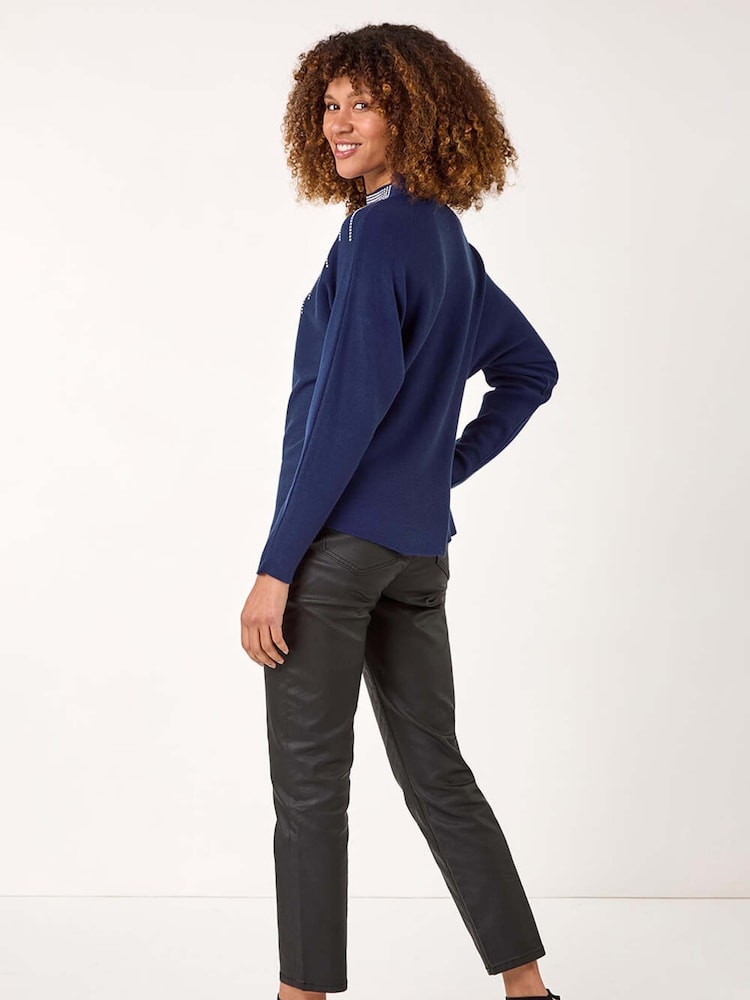 Roman Blue Moonburst Embellished Detail Jumper - Image 2 of 5 Roman Blue Moonburst Embellished Detail Jumper - Image 2 of 5
