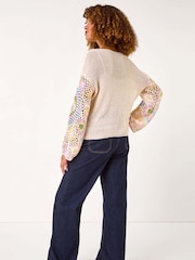 Roman White Multi Crochet Detail Knit Jumper - Image 3 of 5