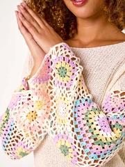 Roman White Multi Crochet Detail Knit Jumper - Image 5 of 5