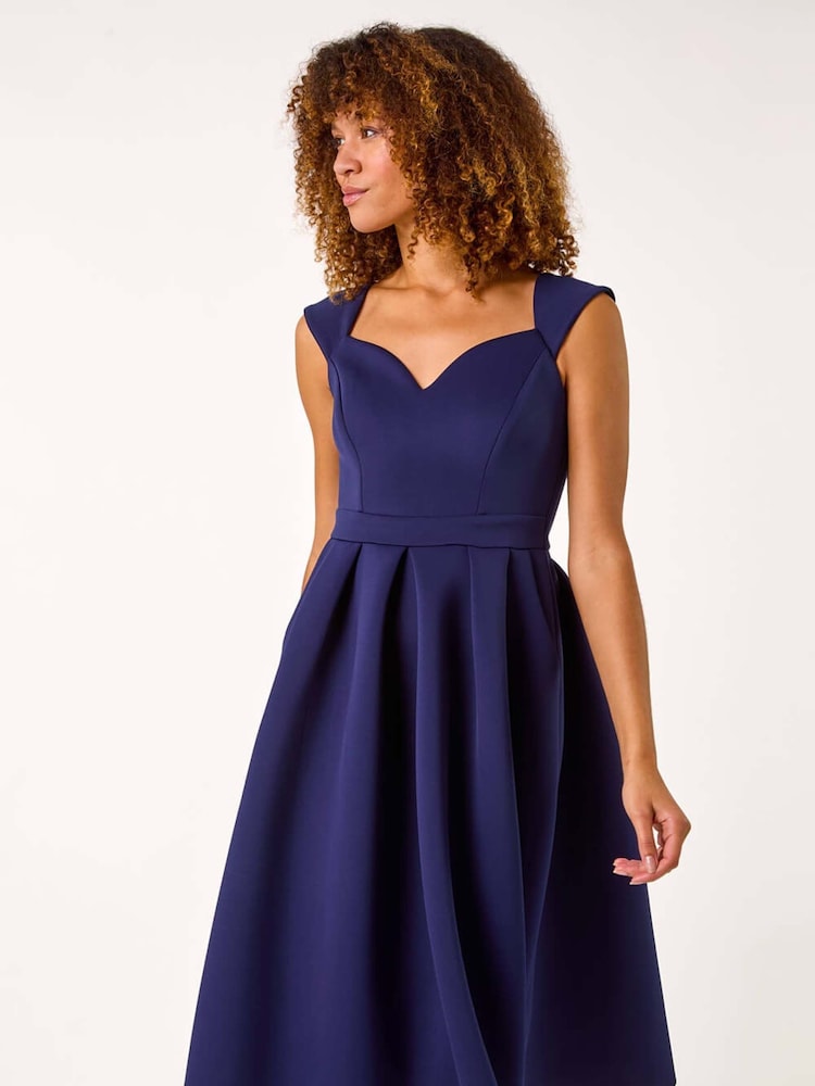 Azul - Vestido midi estilo skater en tejido scuba con escote corazón de Roman - Imagen 1 de 5 Azul - Vestido midi estilo skater en tejido scuba con escote corazón de Roman - Imagen 1 de 5