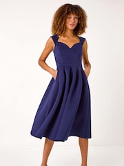 Roman Blue Sweetheart Scuba Skater Midi Dress - Image 2 of 5