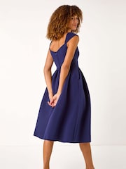 Roman Blue Sweetheart Scuba Skater Midi Dress - Image 3 of 5