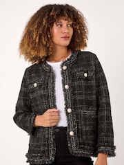 Roman Black Textured Button Cardigan - Image 1 of 5